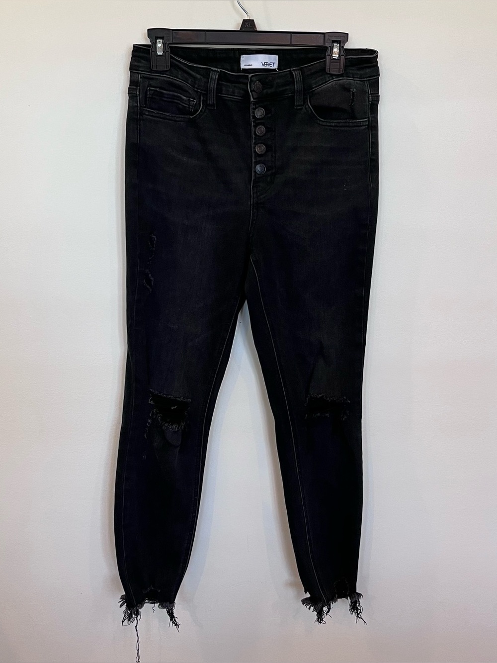 Vervet Button Fly High Rise Distressed Black Denim Jeans Womens Size 28 Stretch